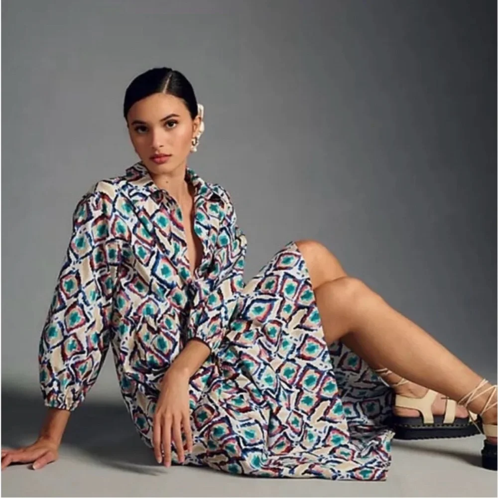 Anthropologie Maeve The Bettina Tiered Cotton Midi Dress Size Small Multi Color - Picture 2 of 13